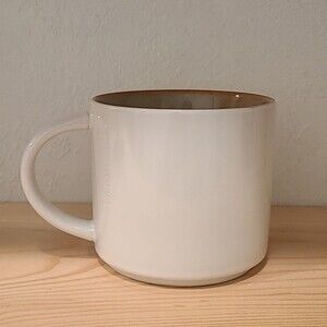 Starbucks Coffee 2013 White Tan Interior Etched Logo Stackable Mug Cup 14 oz